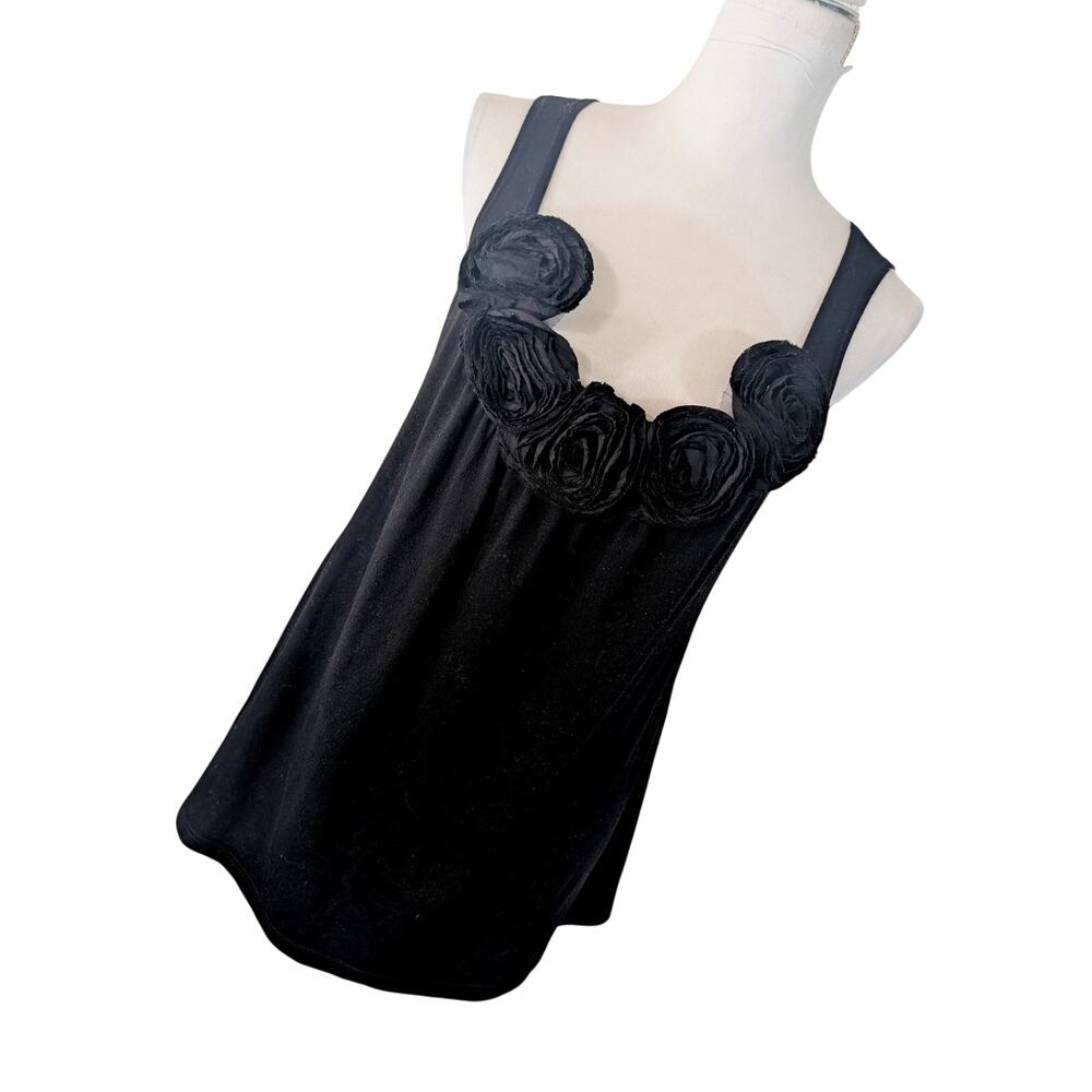 MUSA! ADORABLE BLACK TANK STYLE, RIBBON ROSETTE EMBELLISHED TOP! SIZE M